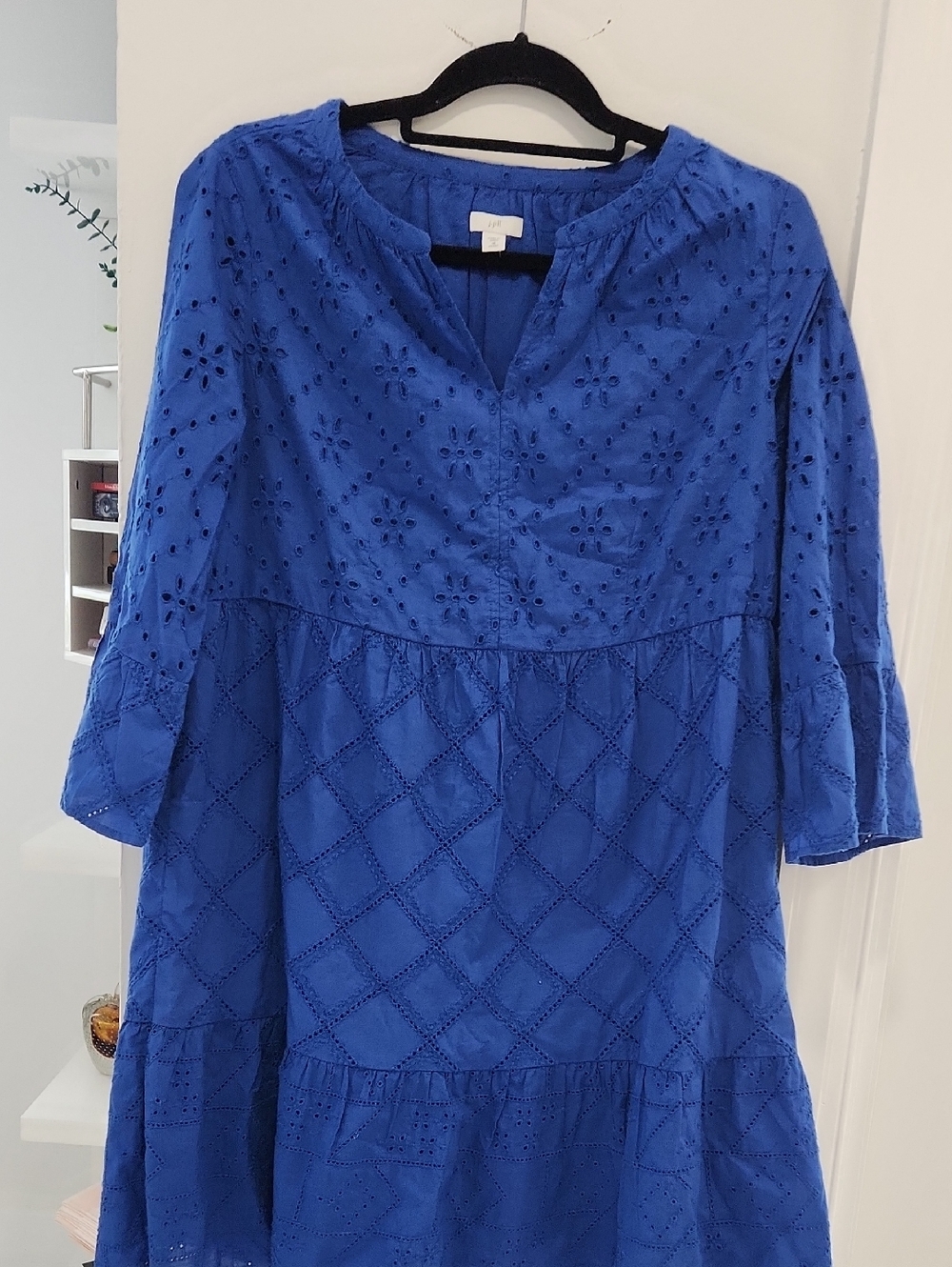 J. Jill Royal Blue Eyelet Tiered Midi Dress